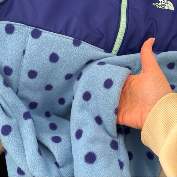 Girls The North Face Fleece Pullover Top Jacket Quarter Zip XL Blue Polka Dot - Picture 5 of 7